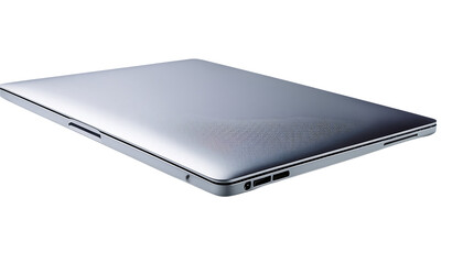 A closed silver laptop with a clean design, isolated on a transparent background