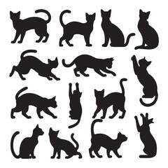 Set of black cat silhouettes.