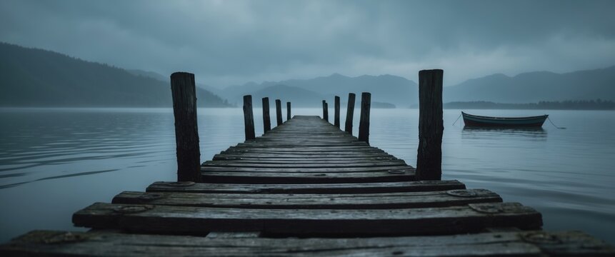 pier and boat, subdued colors