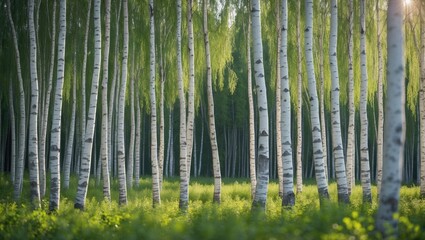 Fototapeta premium Birch forest during the summer season.