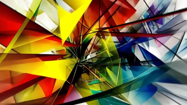 Dynamic abstract composition featuring bold colors and sharp angles in a modern art style