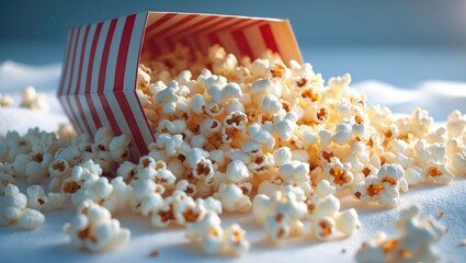 Popcorn in a cardboard container set against a plain background