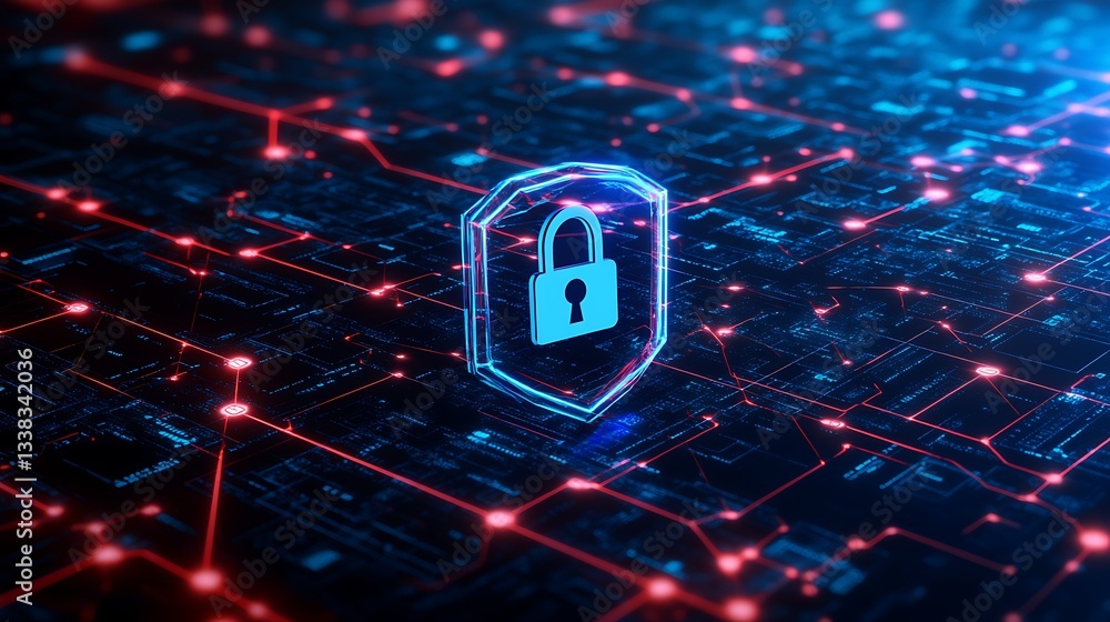 Aufkleber digital padlock symbol amidst glowing network connections representing cybersecurity and data protec