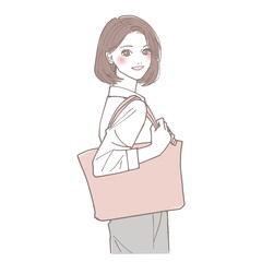 バッグを持って振り返っているビジネスレディ