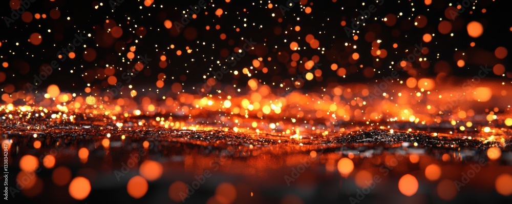 Poster a mesmerizing display of glowing orange sparks and shimmering particles against a dark background, c