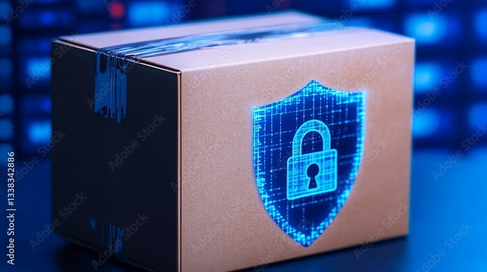 Poster digital security concept with a locked box and cyber background for data protection and privacy them