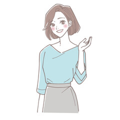 手かざしをしている女性　ショートカットの女性