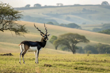 indian black buck antelope standing isolated over
