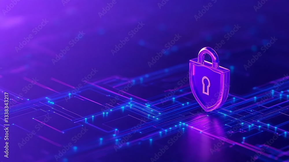 Poster digital security concept with abstract shield symbol on circuit background representing cyber protec
