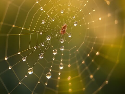 Spider on Web with Dewdrops Nature's Architecture and Insect Macro Photography.