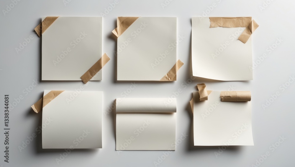 Poster collection of different note papers on a white background. each one is photographed individually