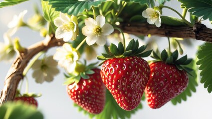 plants strawberry with mature berries