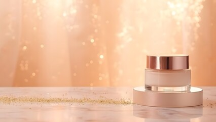 Glamour and Elegance Luxury Beauty Products Sparkle on Shimmering Glass