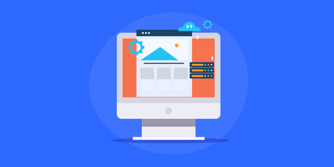 Cloud server hosting website, virtual private network and remote data centre management, information technology concept. © Sammby