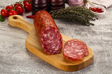 Italian pork Salchichon sausage with slices