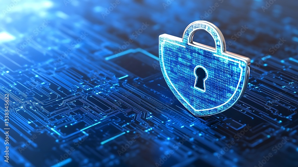 Poster digital security concept with lock and circuit board background illustrating cybersecurity and data 