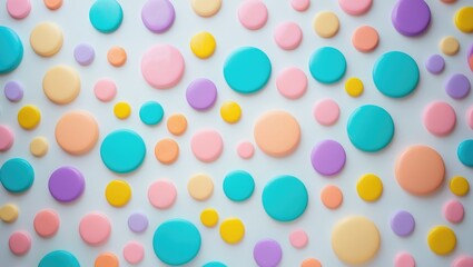 Colorful polka dots on a white surface