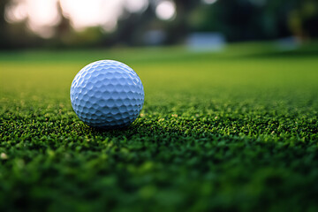Obraz premium golf ball and club on the green grass, sunny day,
