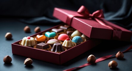 colored chocolates in a gift box