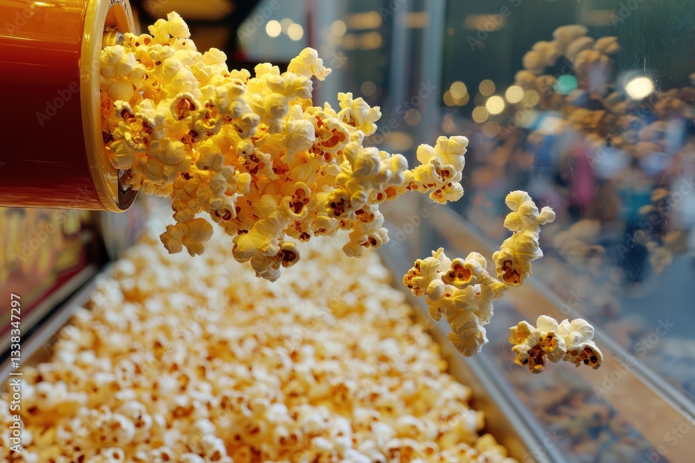 Poster close-up of popcorn overflowing from a container, creating a delicious and tempting snack that looks