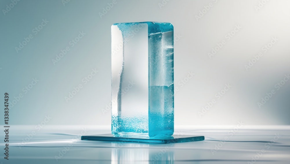 Aufkleber crystal clear natural ice block on a glossy white surface.