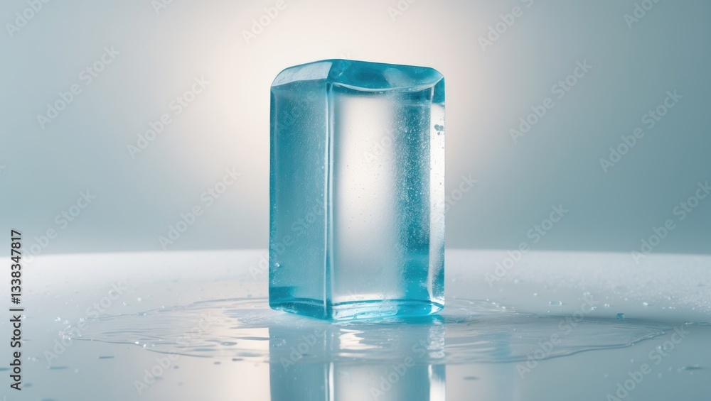 Aufkleber natural crystal clear ice block on a reflective white surface.