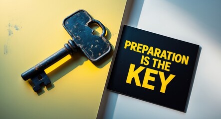 Preparation is essential. Concept featuring an antique key alongside a tag.