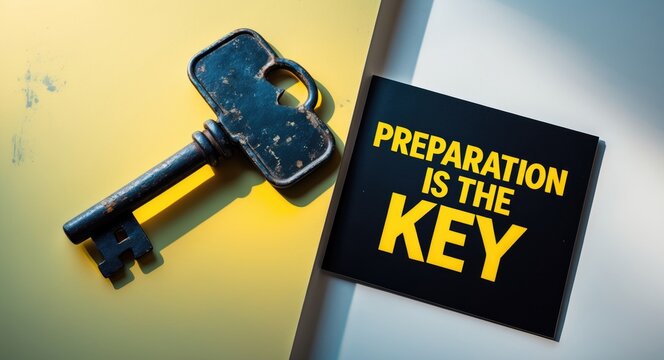Preparation is essential. Concept featuring an antique key alongside a tag.