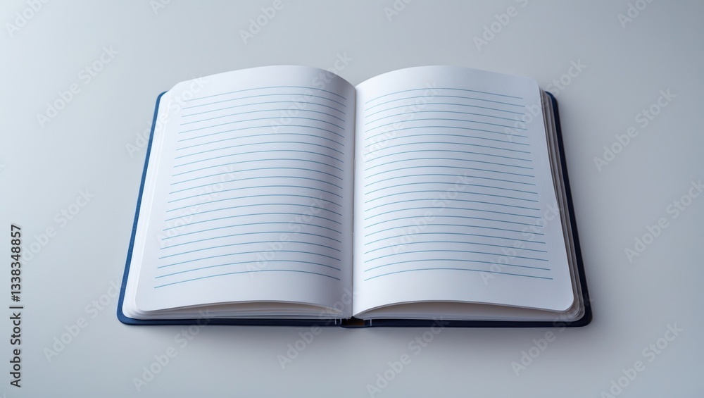 Poster isolated open blank notebook featuring lined pages