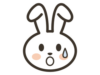 驚いて冷や汗をかいている白いうさぎさんの顔のアイコンイラスト