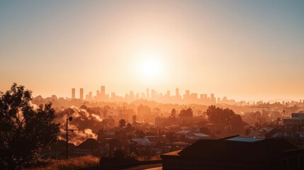 Golden Hour Cityscape  Urban Heatwave Sunset Panorama
