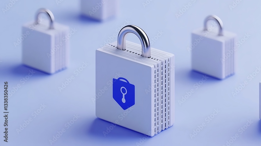 Aufkleber digital security concept with padlocks and shield icons on a soft blue background for technology pre