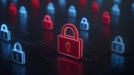 Digital Security Concept with Red and Blue Locks Representing Data Protection and Cybersecurity Innovations