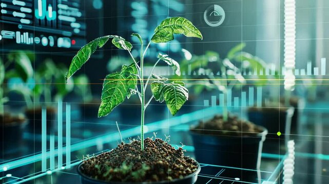 In a hightech laboratory environment, scientists are conducting research on innovative methods for plant growth, utilizing advanced technology to enhance agricultural practices and sustainability