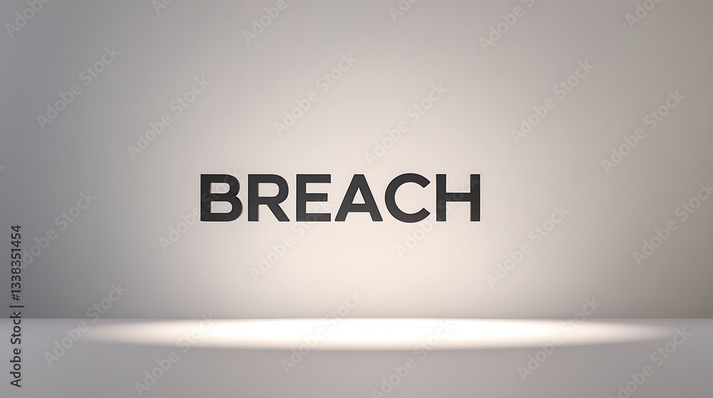 Poster minimalist typography centered around the word breach on a soft gray background