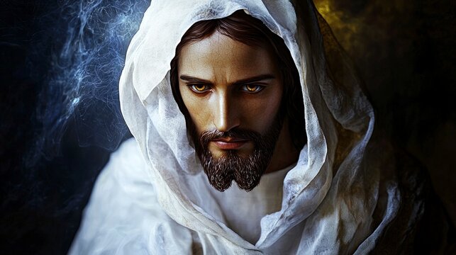Serene Jesus Portrait  AI Art  Religious  Spiritual  Faith  Compassionate  Hopeful  Peacef