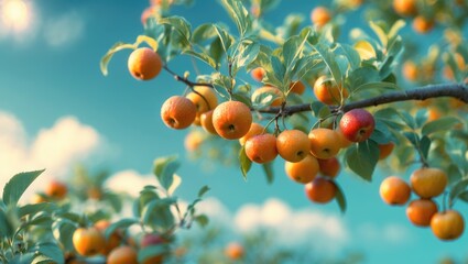 Japanese apple tree bearing fruits on a branch