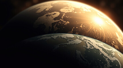 Fototapeta premium A professional fine art photograph of planet Earth, depicting its fragility against pollution. Warm, slightly dark tones