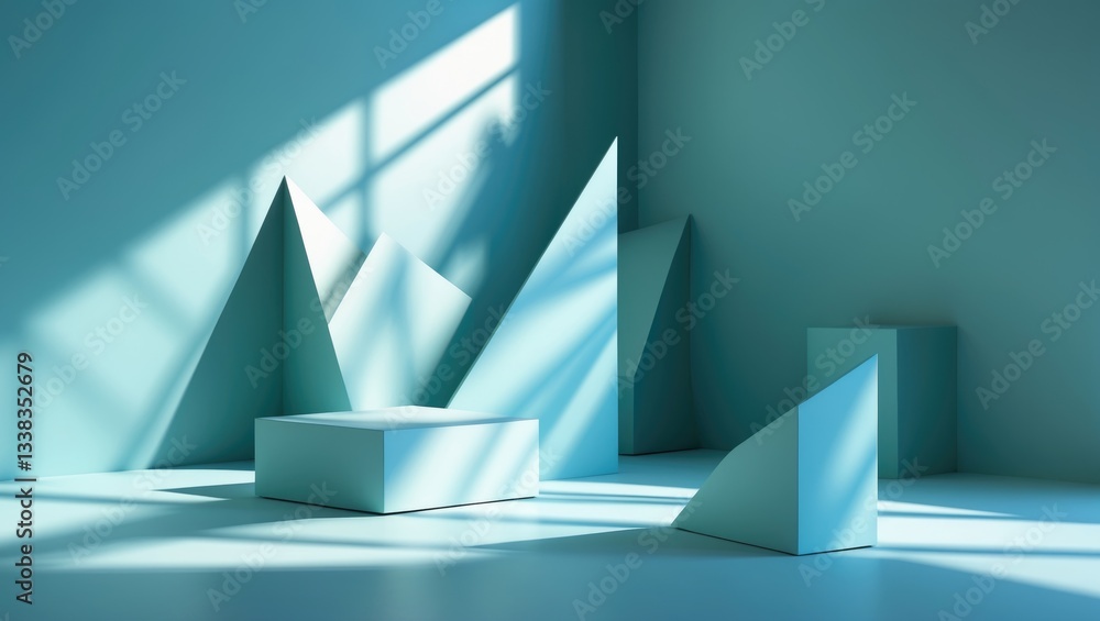 Poster abstract geometry studio scene featuring shadow and light. blue backdrop for product display showroo