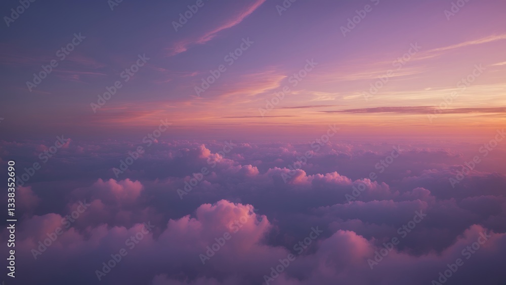 Poster aerial panoramic view of a vibrant evening sky devoid of obstacles in the foreground. ideal for sky 