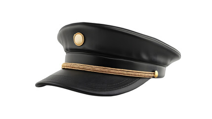 Black pilot or captain hat isolated on transparent background for uniform aviation or costume design