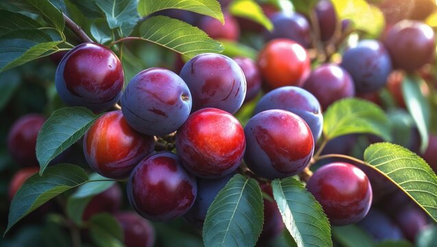 plum tree and ripe natural plum images