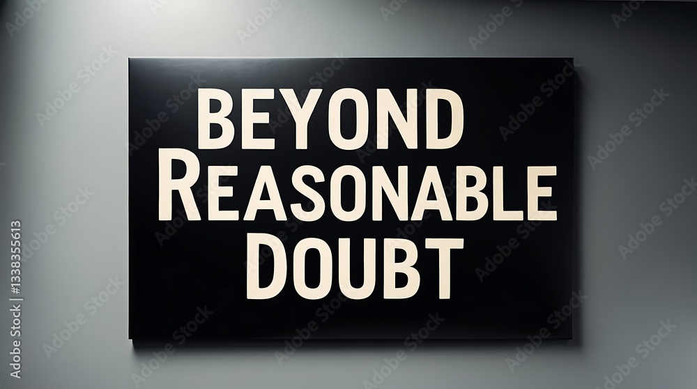 Poster beyond reasonable doubt message on a wall in a modern setting
