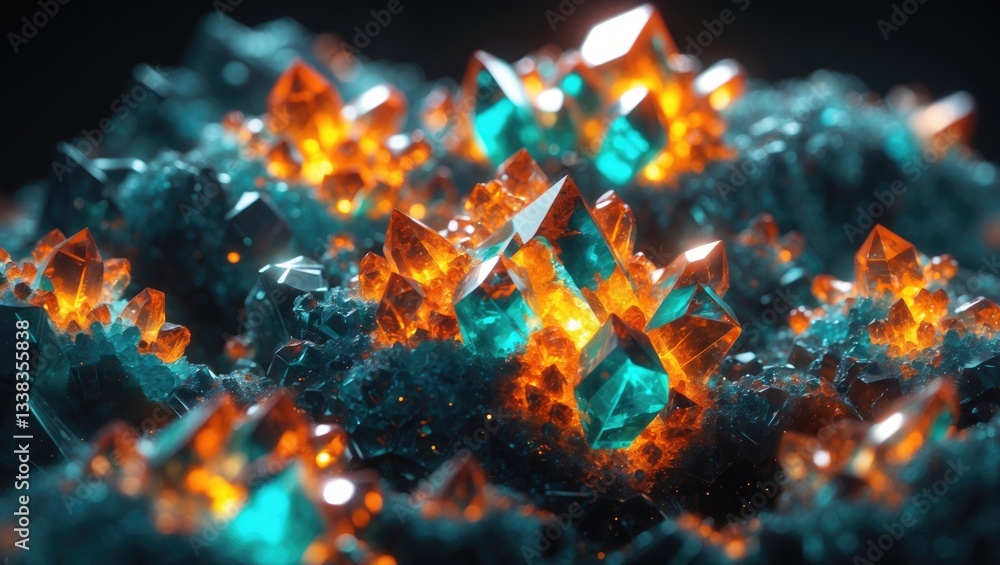 Poster colors of chemical drugs crystallizing under a microscope using polarized light.