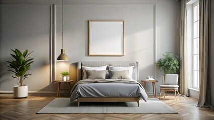 Modern Minimalist Poster Mockup:  Room Interior Design, Empty Frame,  Stylish Wall Decor