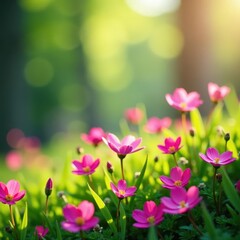Vibrant pink flowers, lush spring meadow wallpaper, wallpaper design, pink flower