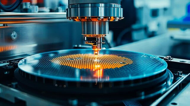 Chip wafer printing a futuristic lab cuttingedge innovations are showcased, laser precision equipment and remarkable designs that enable groundbreaking exploration in various fields