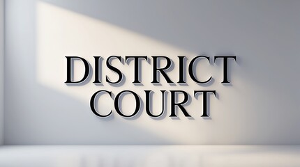 District Court signage displayed in minimalist interior space with natural light