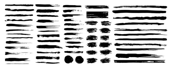 Grunge brush strokes. Set of hand drawn grunge brush strokes, banners, circles. Black ink grunge brush strokes.