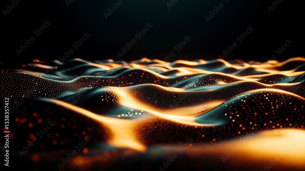 Poster futuristic data flow abstract golden waves ai technology background